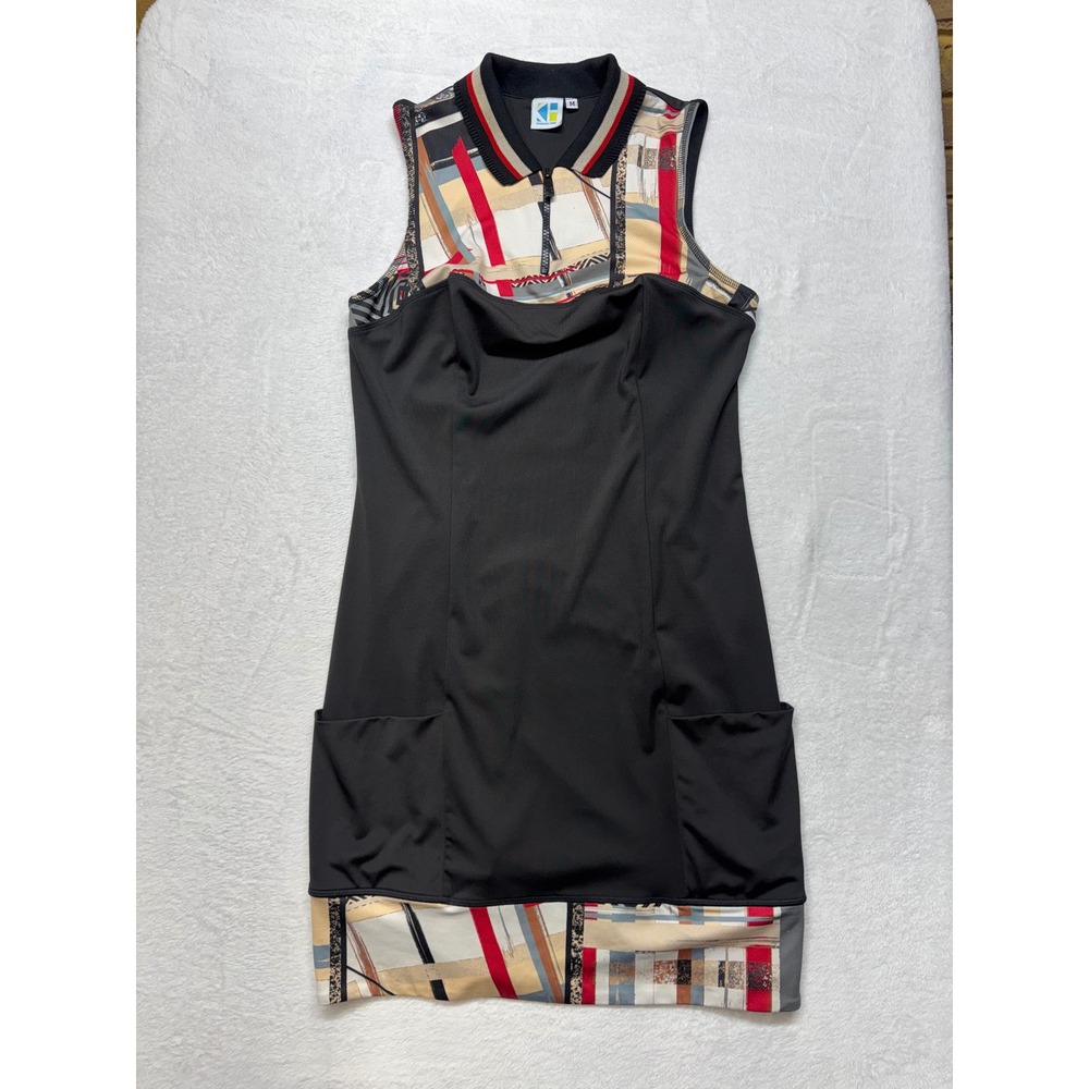 Kevan Hall Sport Womens Black Geometric Print Quarter Zip Golf Dress Medium